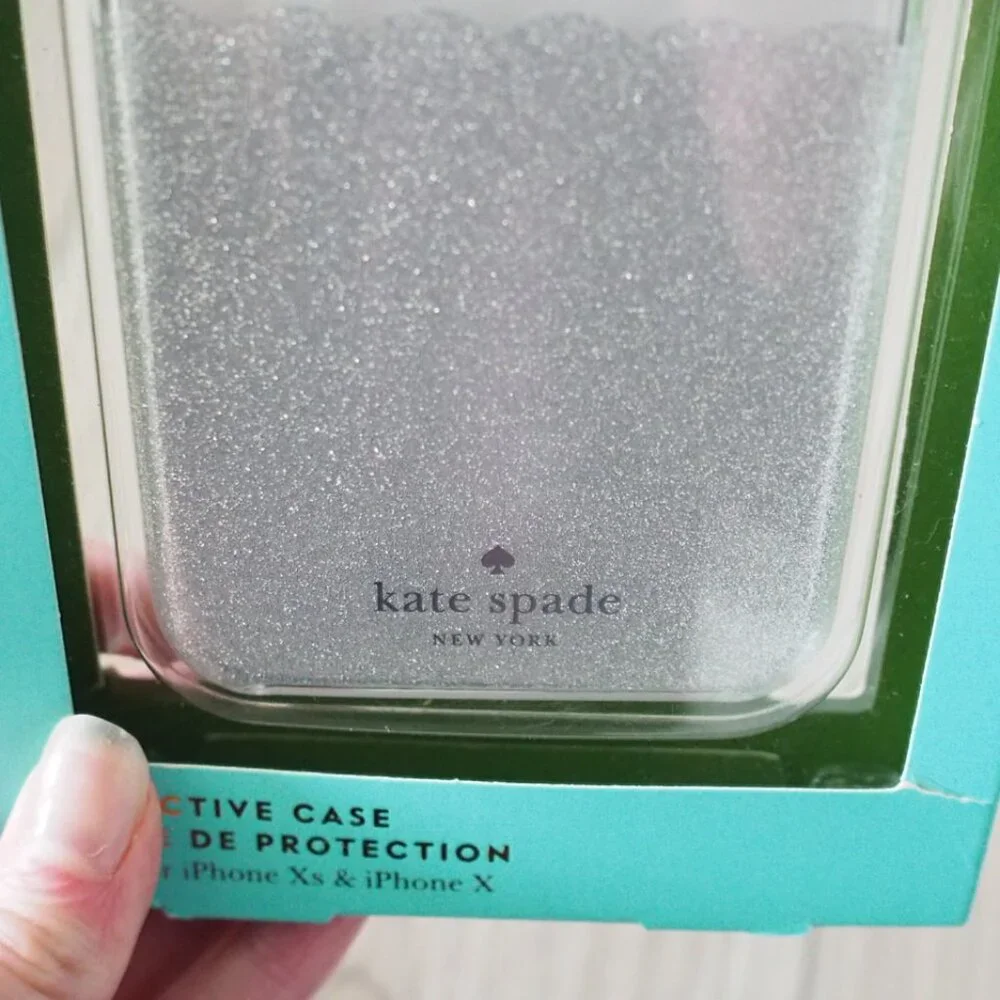 NWT Kate Spade iPhone X & Xs Clear Silver Glitter and clear Protective Case NIB